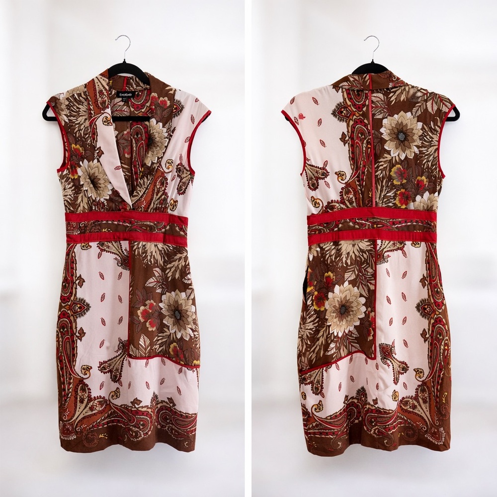 Bebe Silk Blend Boho Paisley Dress | M | Floral